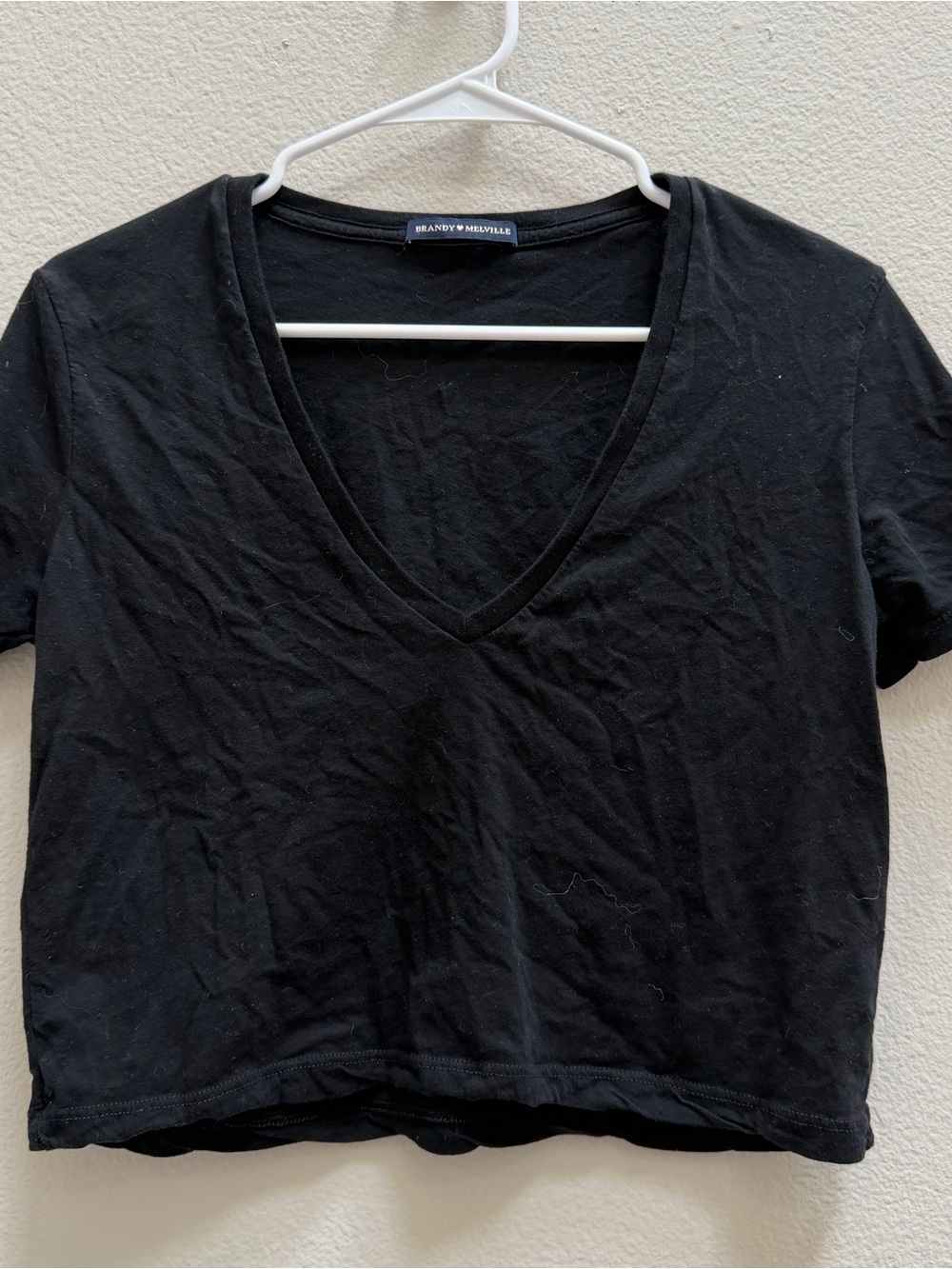 Brandy Melville Black V-Neck Cropped Tee Top